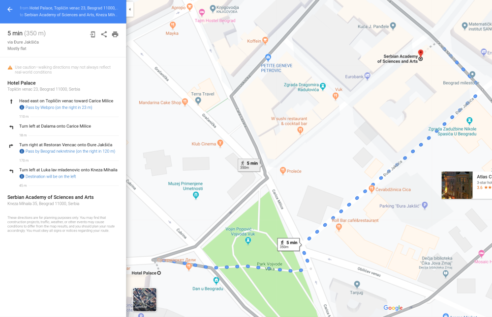 Map from Palace to the venue